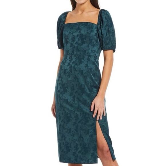 SACHIN + BABI x DILLARD’S Gina Jewel Tone Green Jacquard Knee Length Dress Sz 14 - Picture 1 of 9